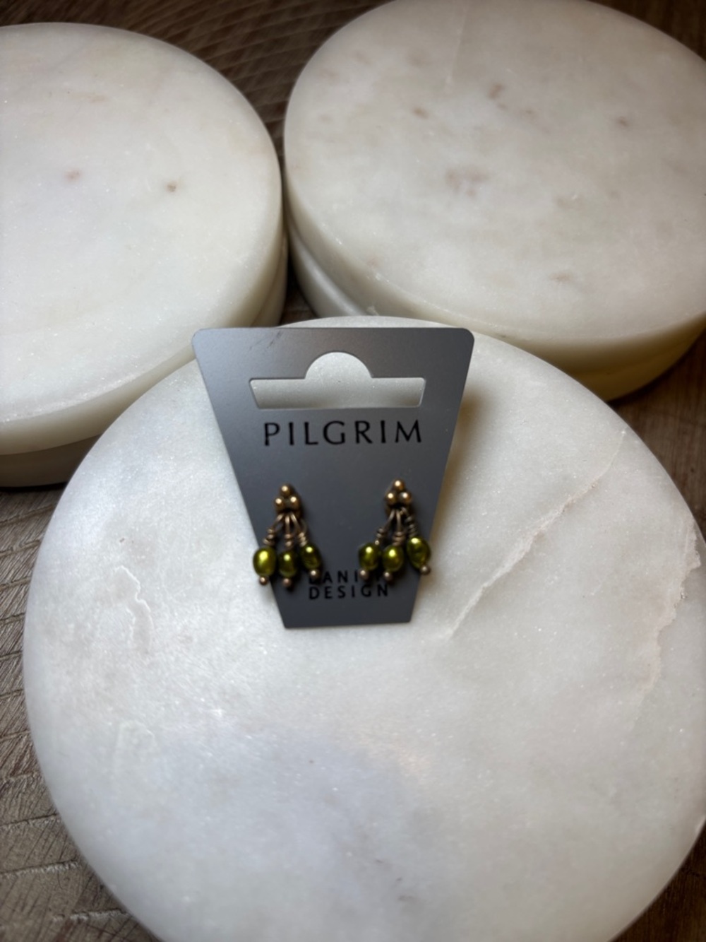 173 Pilgrim Olive Bead Cluster Drop Earrings with Antique Gold Accents